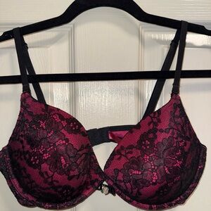 Victoria K Black and Pink Lace Bra